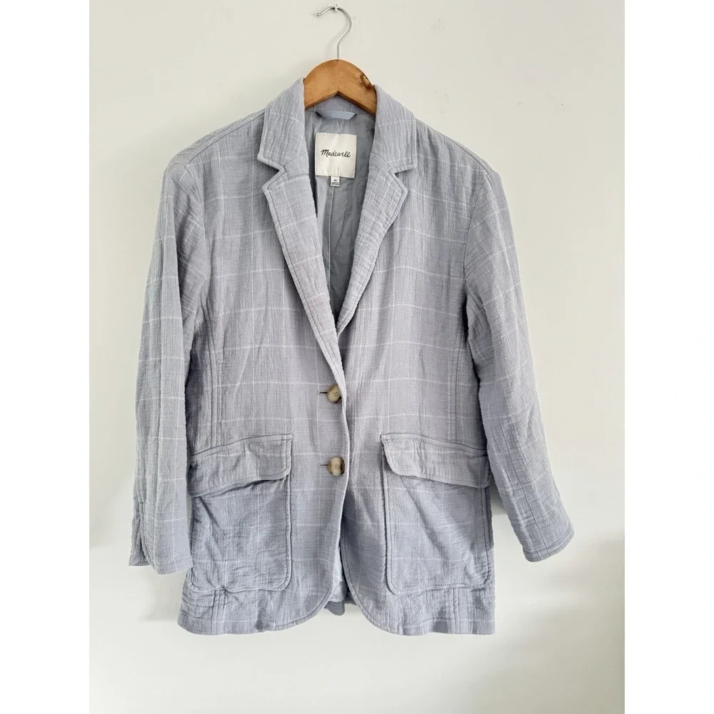 Madewell Blazer Cotton-Linen Relaxed Larsen Blazer in Windowpane size XS oversiz
